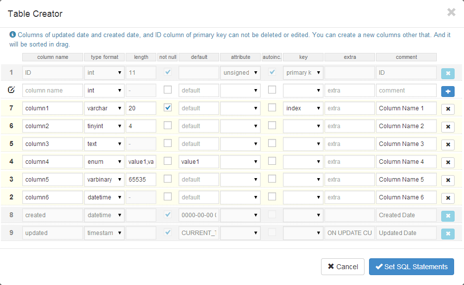 テーブルクリエーター