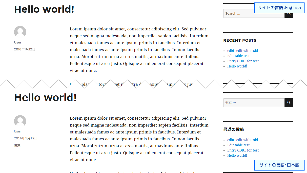 ショートコードの使用直後のサイト表示