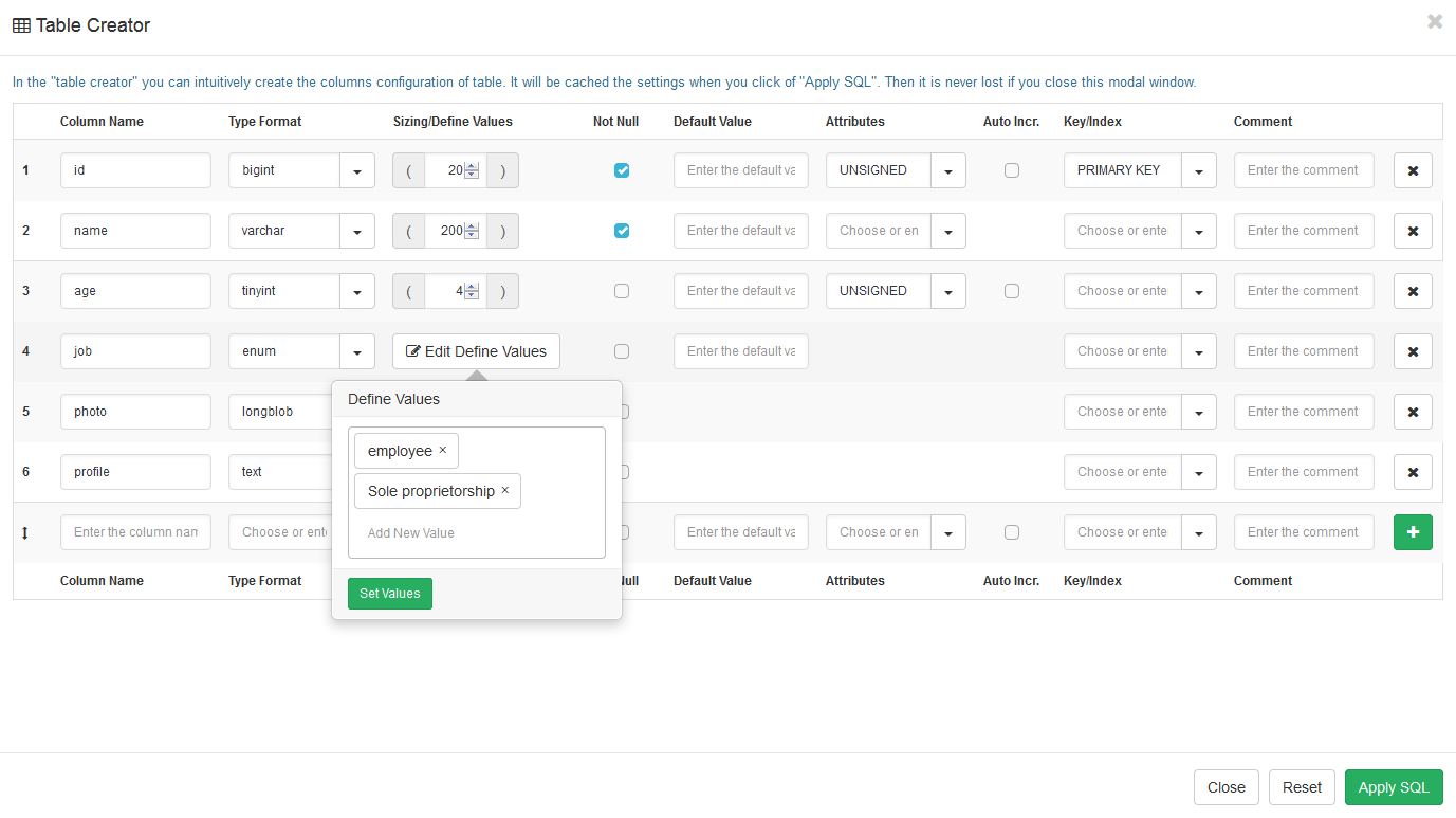 テーブル管理 - テーブル作成 - テーブル・クリエイター