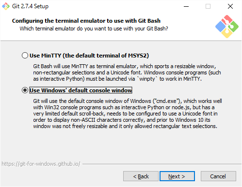Configuring the terminal emulator to use with Git Bash