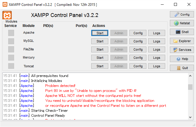 XAMPP Control Panel Apache